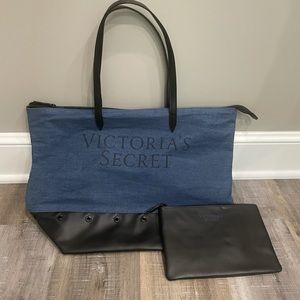 Victoria’s Secret Large Denim Tote & Cosmetic Bag
